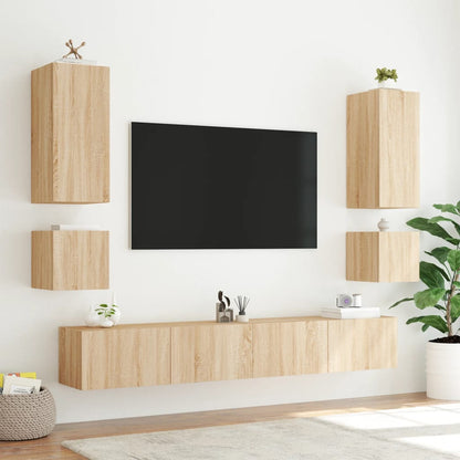 Mobili TV a Parete con Luci LED 2pz Rovere Sonoma 40,5x35x40 cm - homemem39