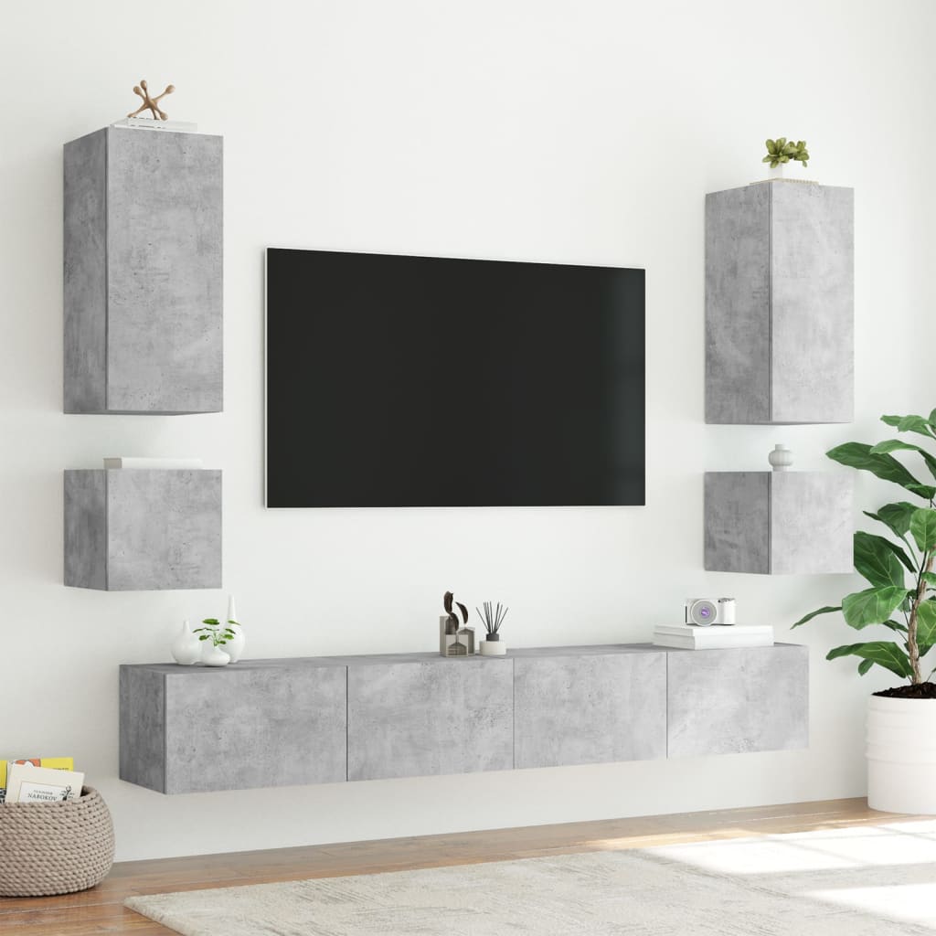 Mobile TV a Parete con Luci LED Grigio Cemento 40,5x35x40 cm - homemem39