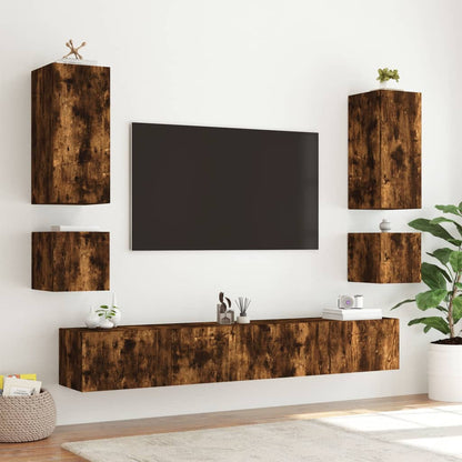 Mobile TV a Parete con Luci LED Rovere Fumo 40,5x35x40 cm - homemem39