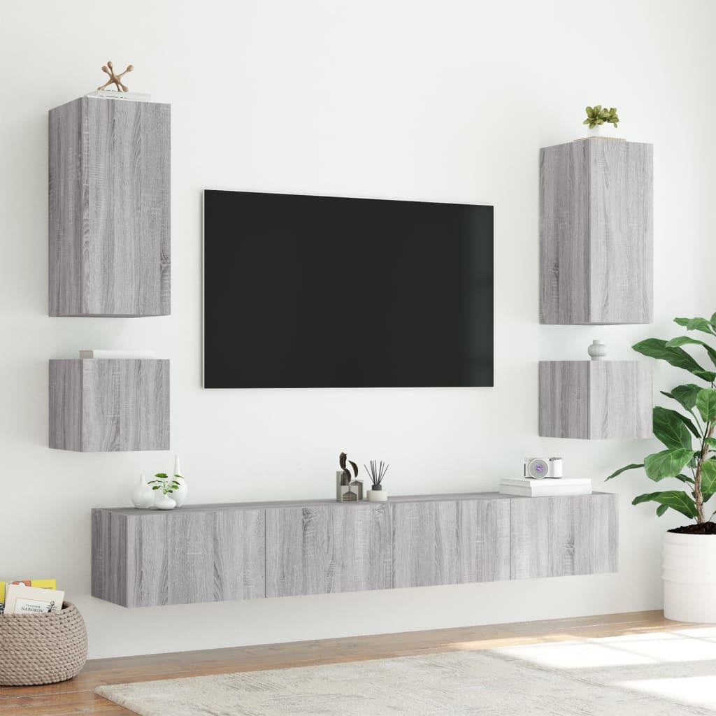 Mobile TV a Parete con Luci LED Grigio Sonoma 40,5x35x40 cm - homemem39