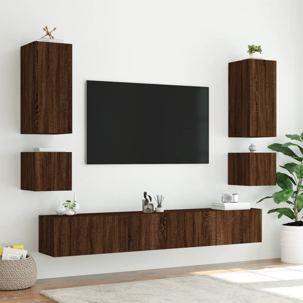 Mobile TV a Parete con Luci LED Rovere Marrone 40,5x35x40 cm - homemem39