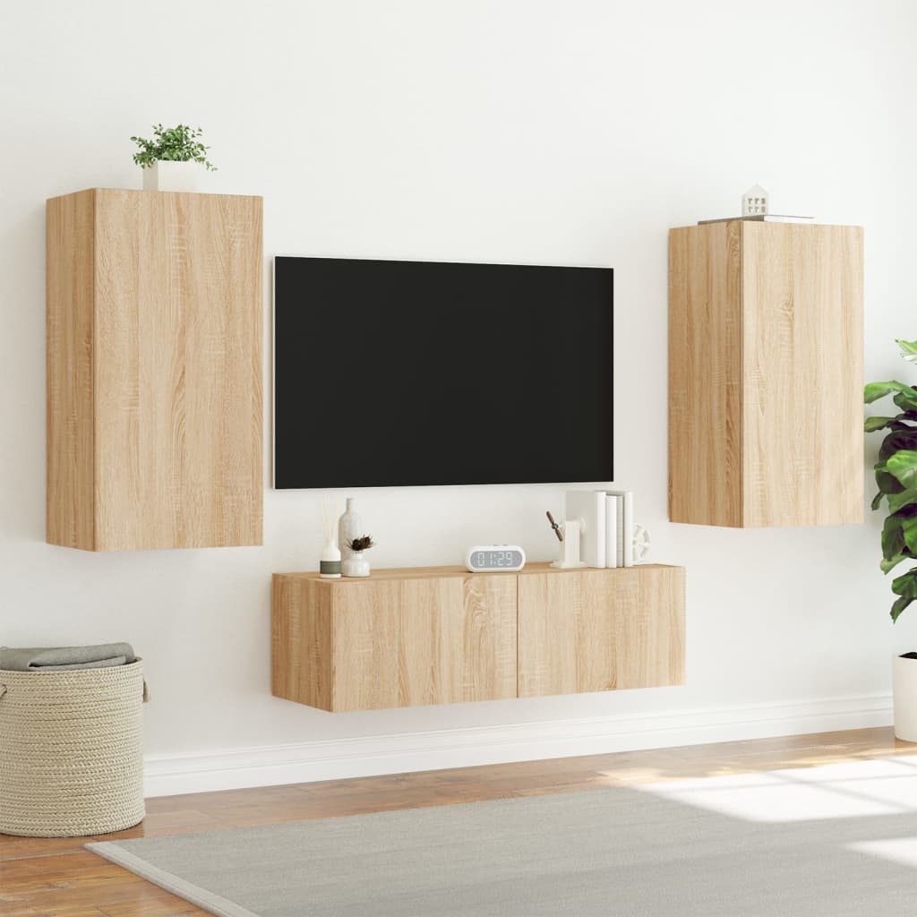 Mobile TV a Parete con Luci LED Rovere Sonoma 40,5x35x80 cm - homemem39