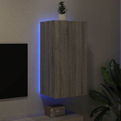 Mobile TV a Parete con Luci LED Grigio Sonoma 40,5x35x80 cm - homemem39