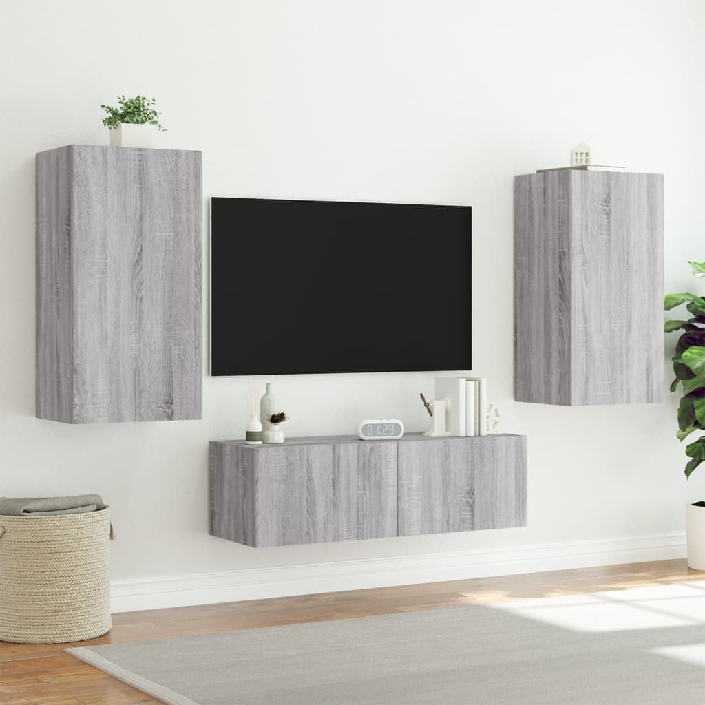 Mobile TV a Parete con Luci LED Grigio Sonoma 40,5x35x80 cm - homemem39