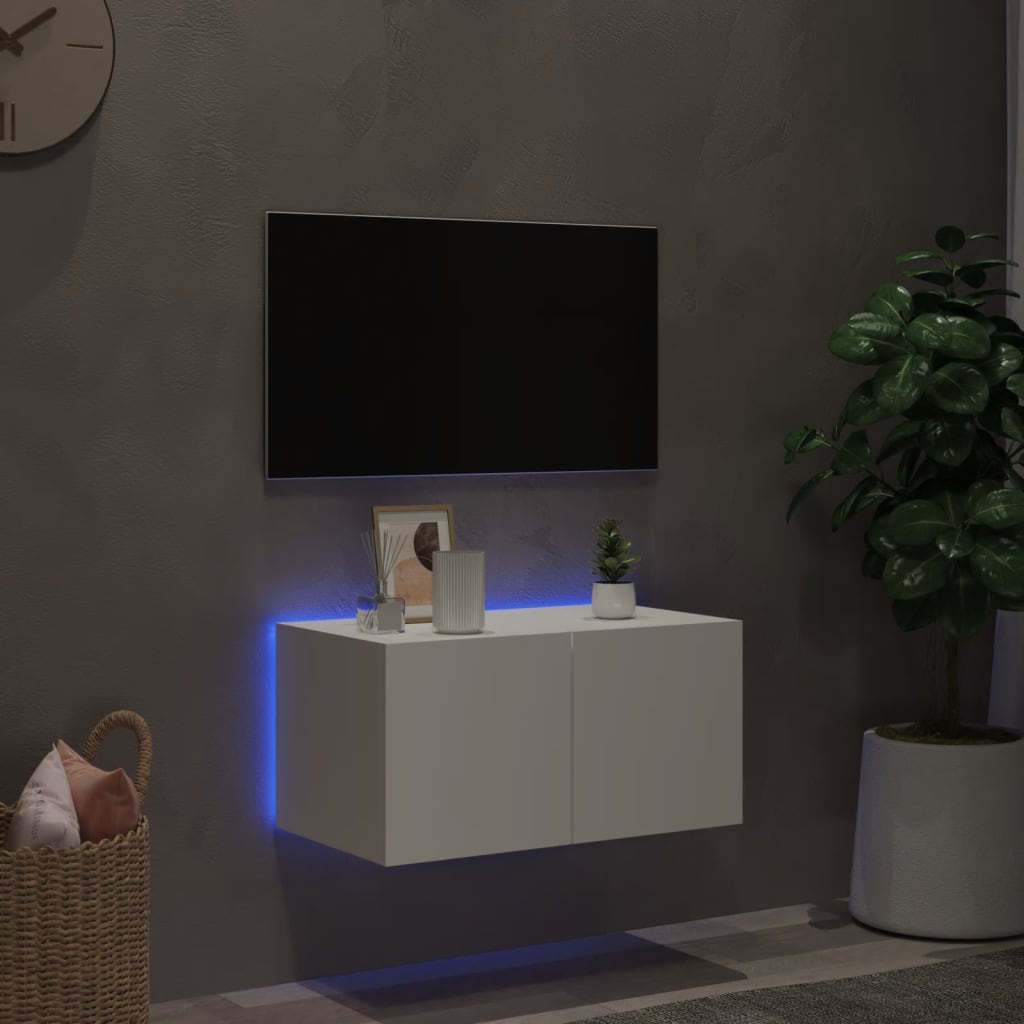 Mobile TV a Parete con Luci LED Bianco 60x35x31 cm - homemem39