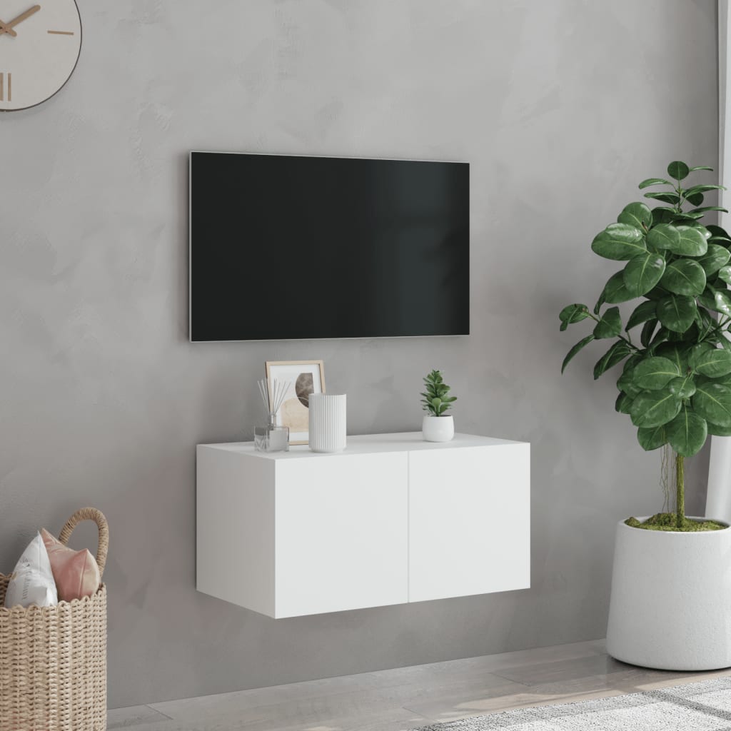 Mobile TV a Parete con Luci LED Bianco 60x35x31 cm - homemem39