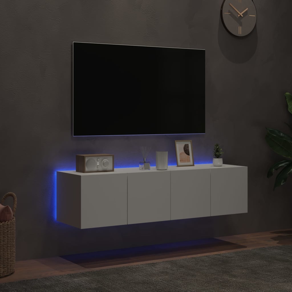 Mobili TV a Parete con Luci LED 2pz Bianchi 60x35x31 cm - homemem39