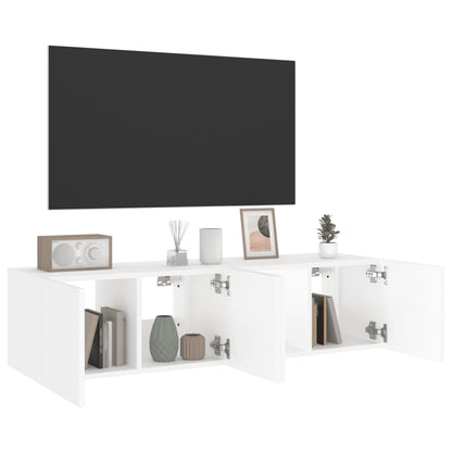 Mobili TV a Parete con Luci LED 2pz Bianchi 60x35x31 cm - homemem39