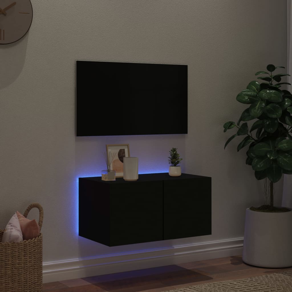 Mobile TV a Parete con Luci LED Nero 60x35x31 cm - homemem39