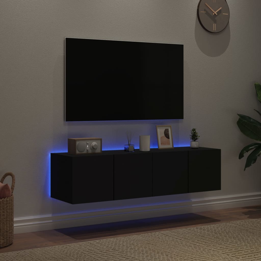 Mobili TV a Parete con Luci LED 2pz Neri 60x35x31 cm - homemem39