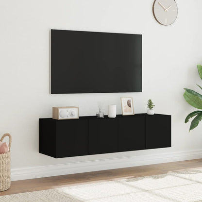 Mobili TV a Parete con Luci LED 2pz Neri 60x35x31 cm - homemem39