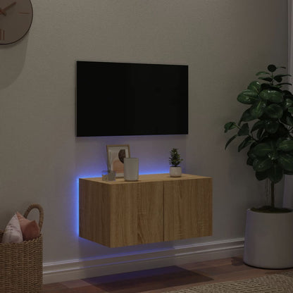 Mobile TV a Parete con Luci LED Rovere Sonoma 60x35x31 cm - homemem39