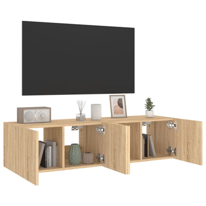 Mobili TV a Parete con Luci LED 2pz Rovere Sonoma 60x35x31 cm - homemem39