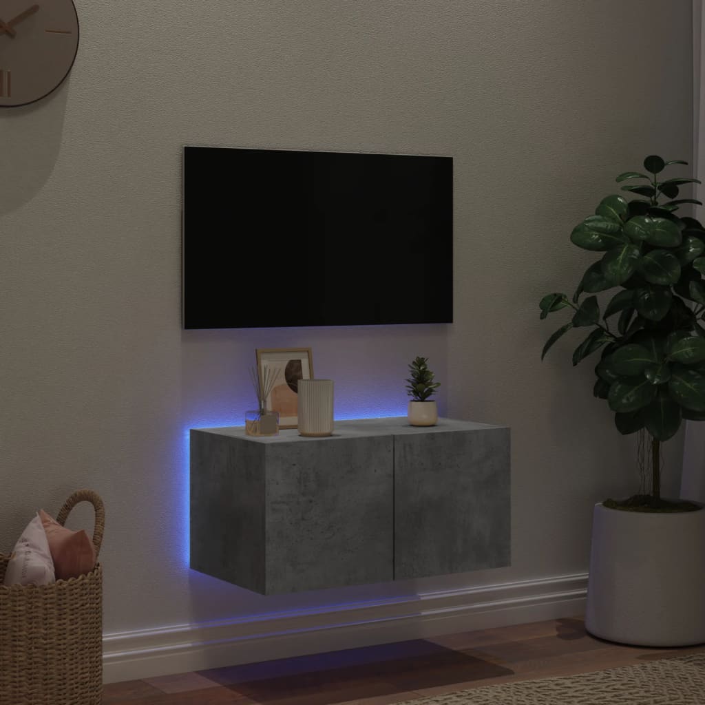 Mobile TV a Parete con Luci LED Grigio Cemento 60x35x31 cm - homemem39