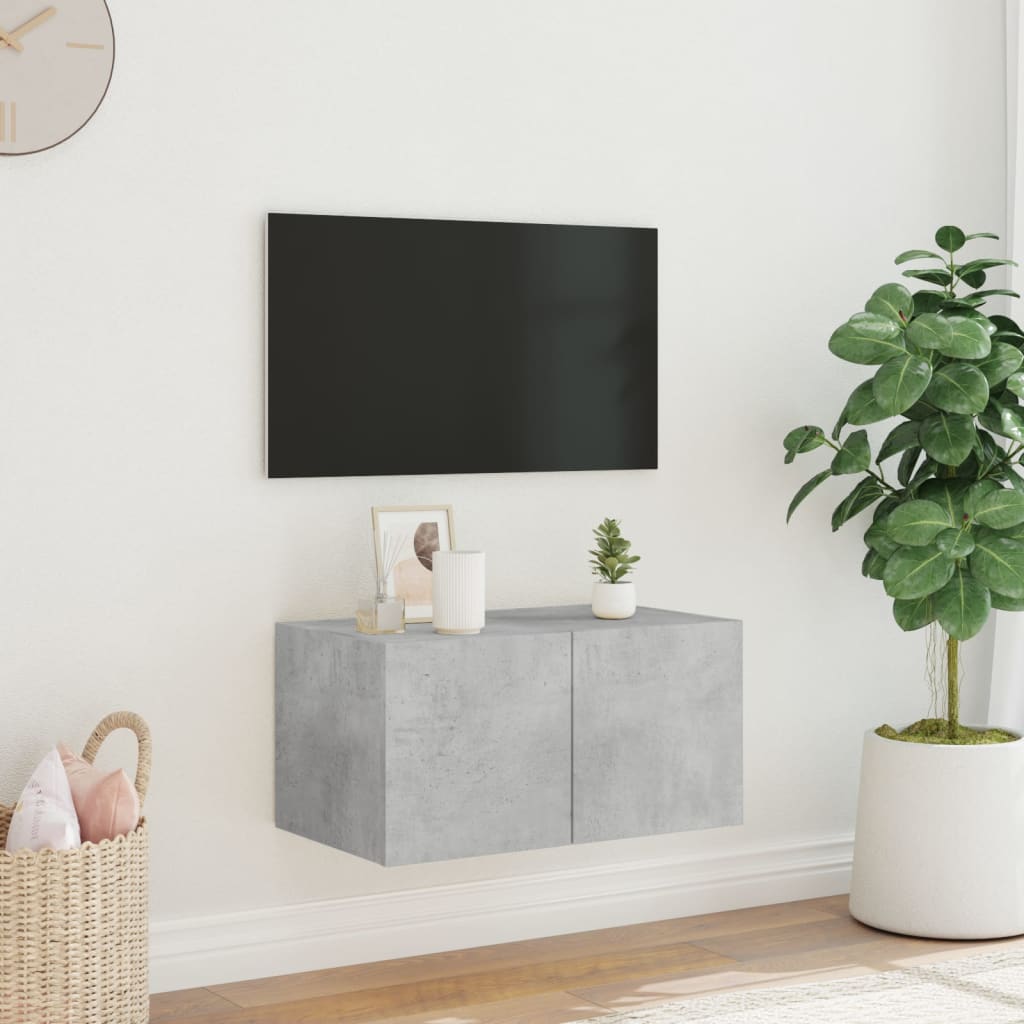 Mobile TV a Parete con Luci LED Grigio Cemento 60x35x31 cm - homemem39