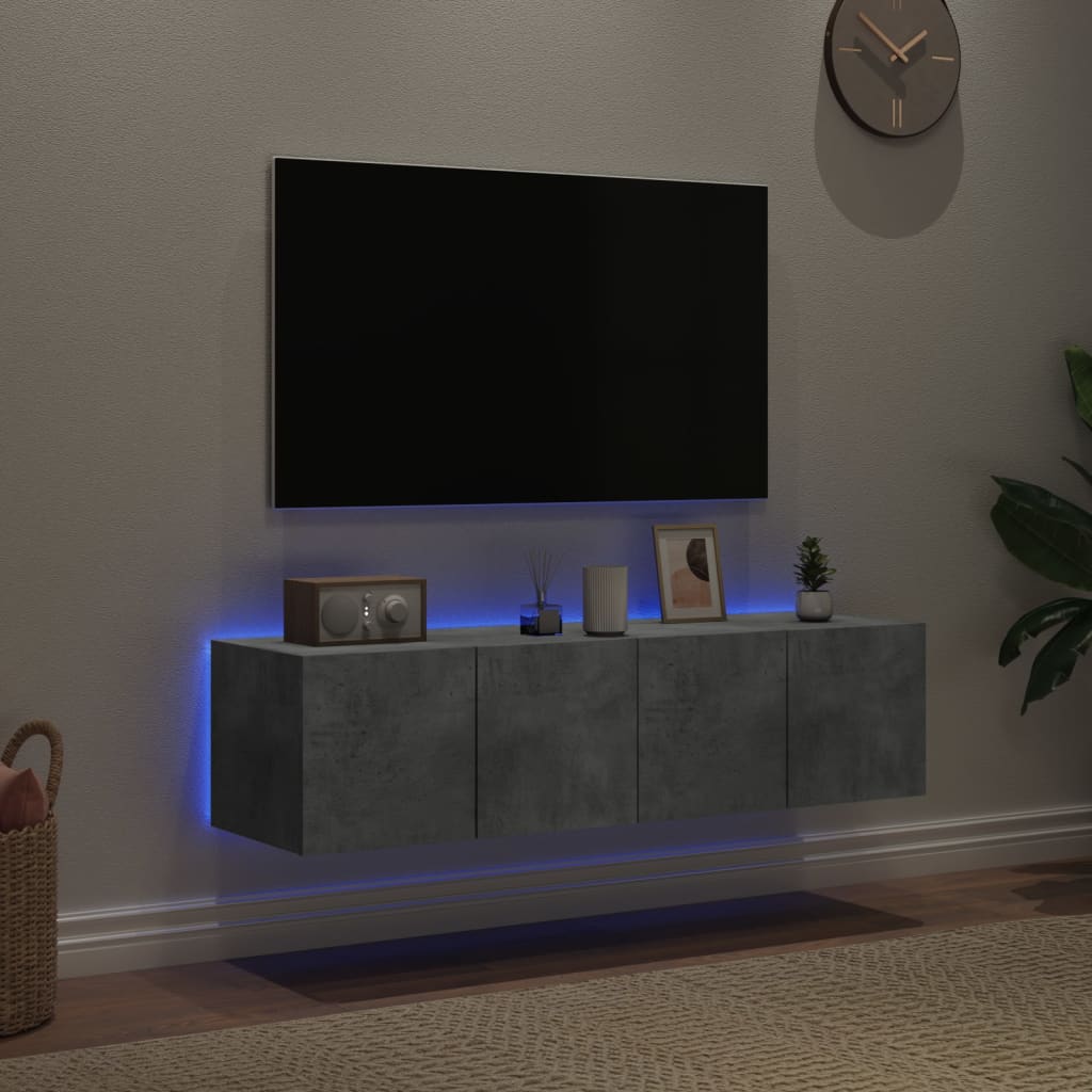 Mobili TV a Parete con Luci LED 2pz Grigio Cemento 60x35x31 cm - homemem39