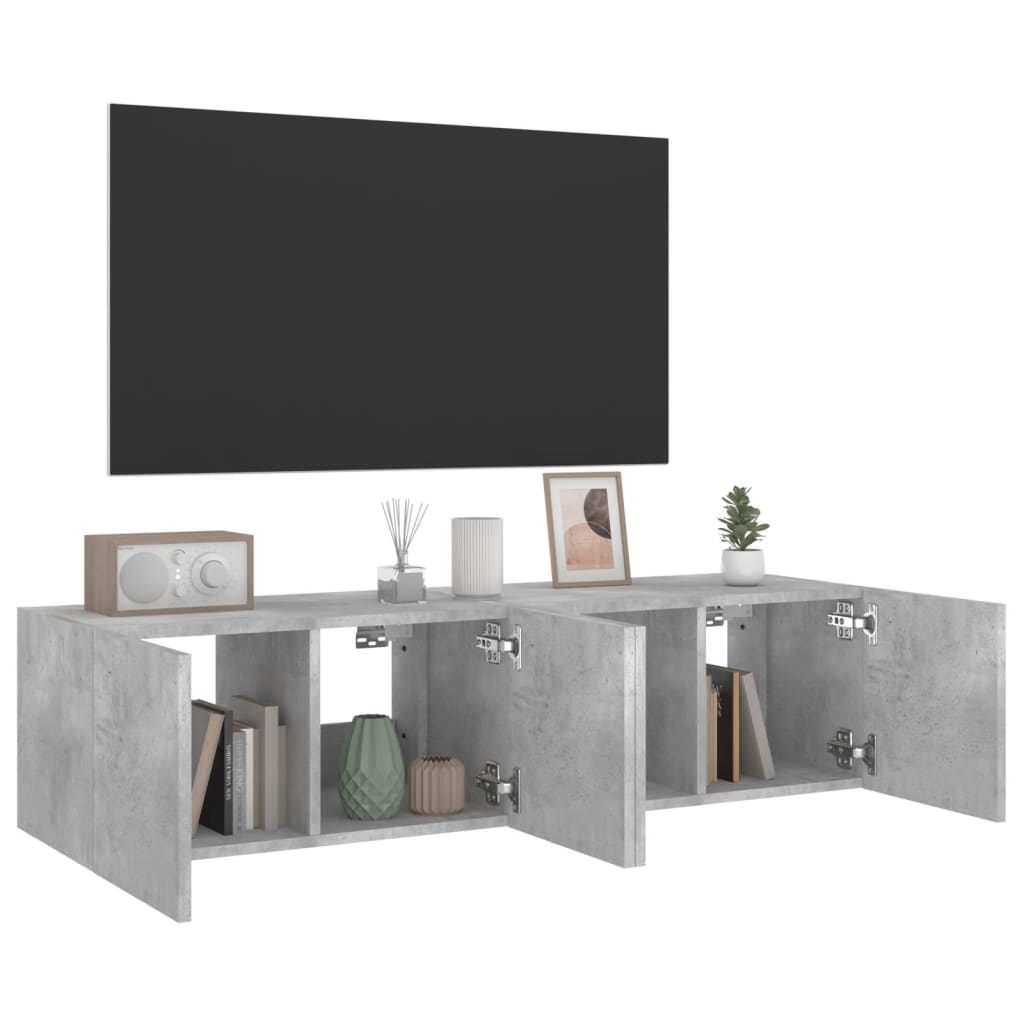 Mobili TV a Parete con Luci LED 2pz Grigio Cemento 60x35x31 cm - homemem39