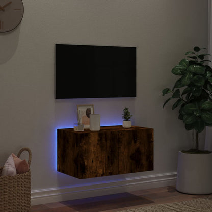 Mobile TV a Parete con Luci LED Rovere Fumo 60x35x31 cm - homemem39