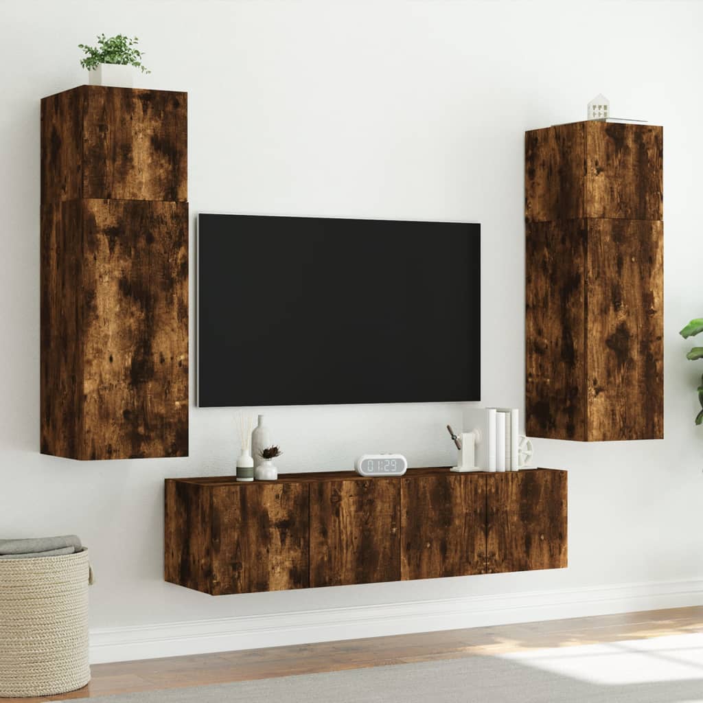 Mobile TV a Parete con Luci LED Rovere Fumo 60x35x31 cm - homemem39