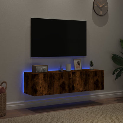 Mobili TV a Parete con Luci LED 2pz Rovere Fumo 60x35x31 cm - homemem39