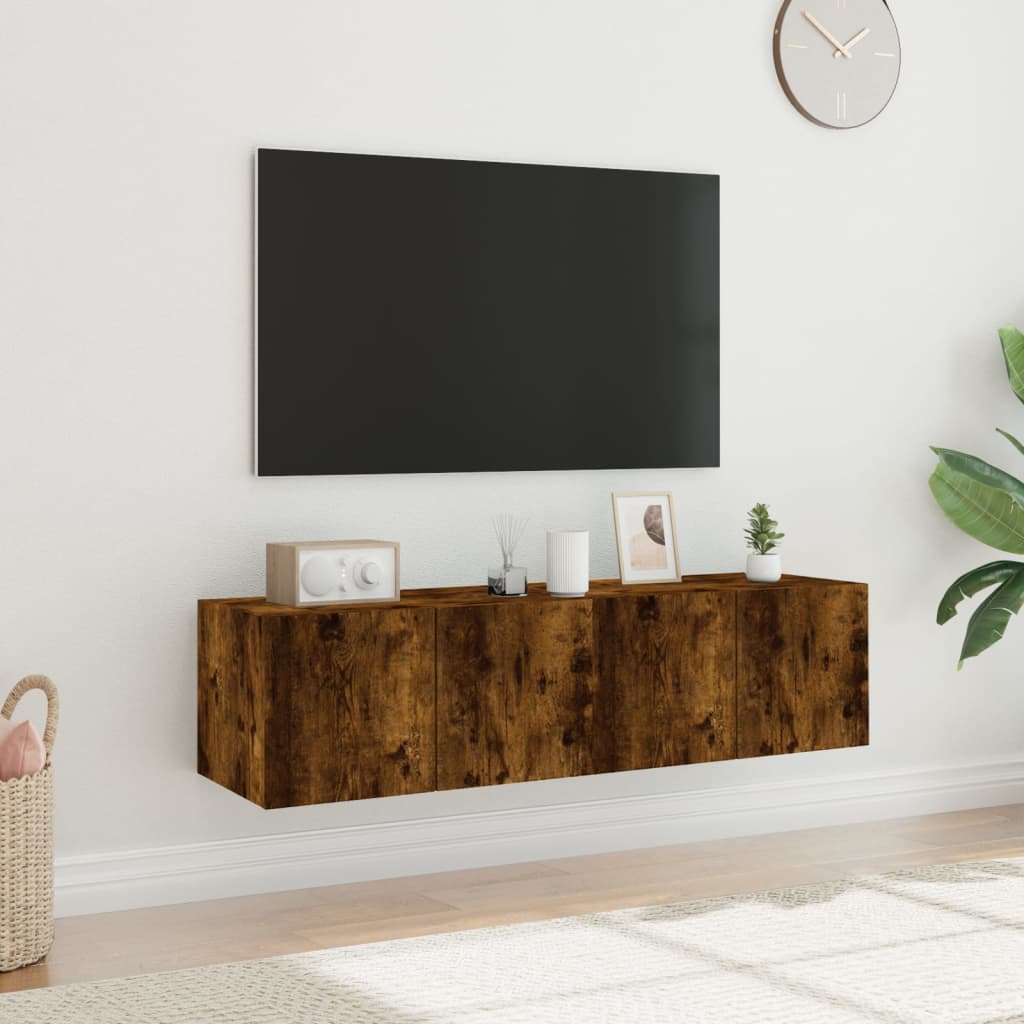 Mobili TV a Parete con Luci LED 2pz Rovere Fumo 60x35x31 cm - homemem39