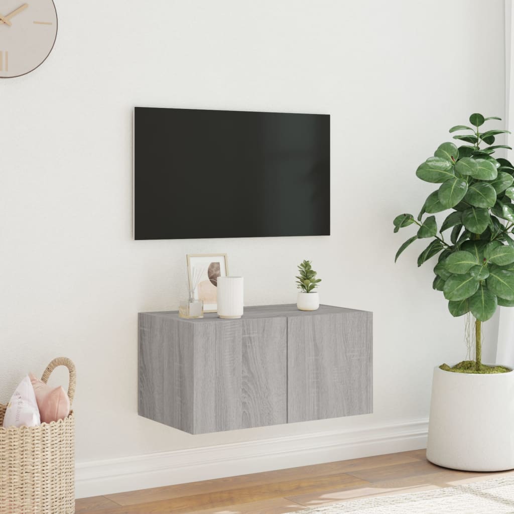 Mobile TV a Parete con Luci LED Grigio Sonoma 60x35x31 cm - homemem39