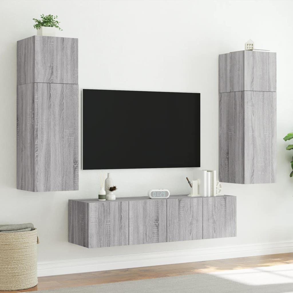 Mobili TV a Parete con Luci LED 2pz Grigio Sonoma 60x35x31 cm - homemem39