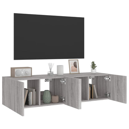 Mobili TV a Parete con Luci LED 2pz Grigio Sonoma 60x35x31 cm - homemem39