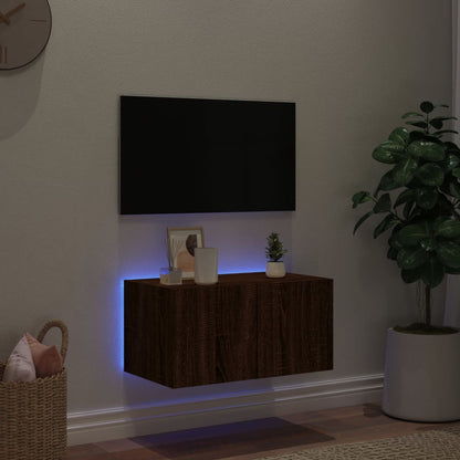 Mobile TV a Parete con Luci LED Rovere Marrone 60x35x31 cm - homemem39