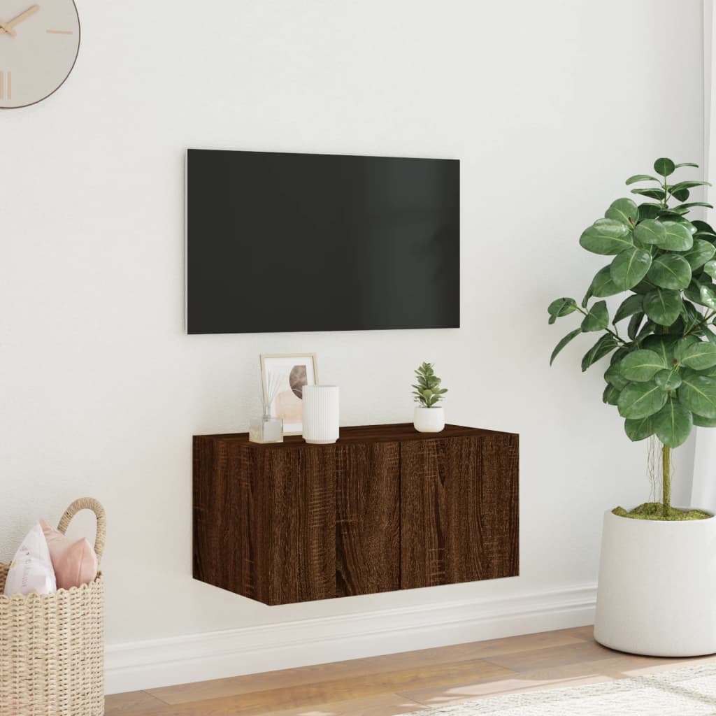 Mobile TV a Parete con Luci LED Rovere Marrone 60x35x31 cm - homemem39