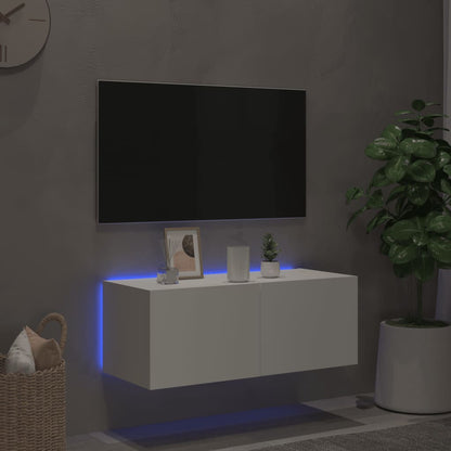 Mobile TV a Parete con Luci LED Bianco 80x35x31 cm - homemem39