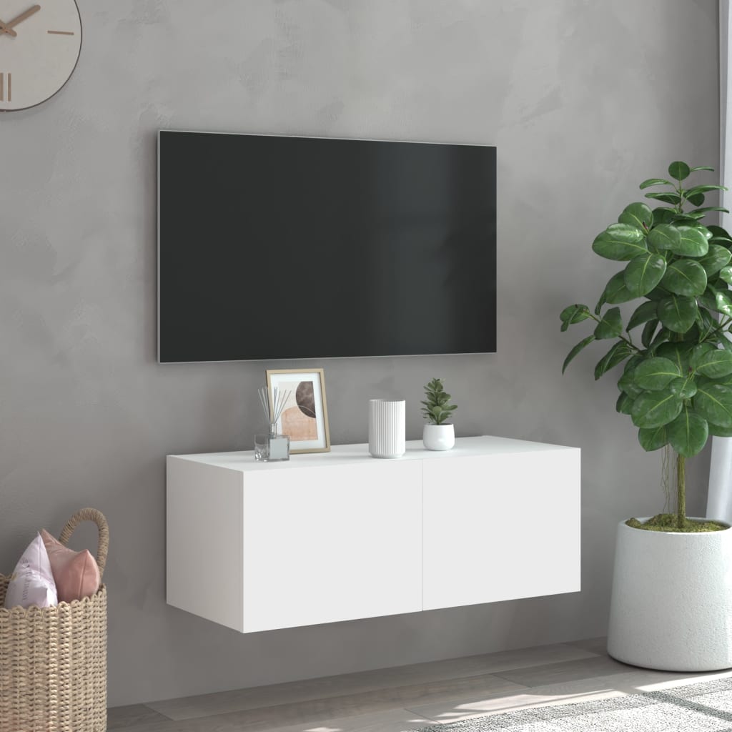 Mobile TV a Parete con Luci LED Bianco 80x35x31 cm - homemem39