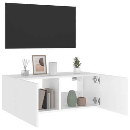 Mobile TV a Parete con Luci LED Bianco 80x35x31 cm - homemem39