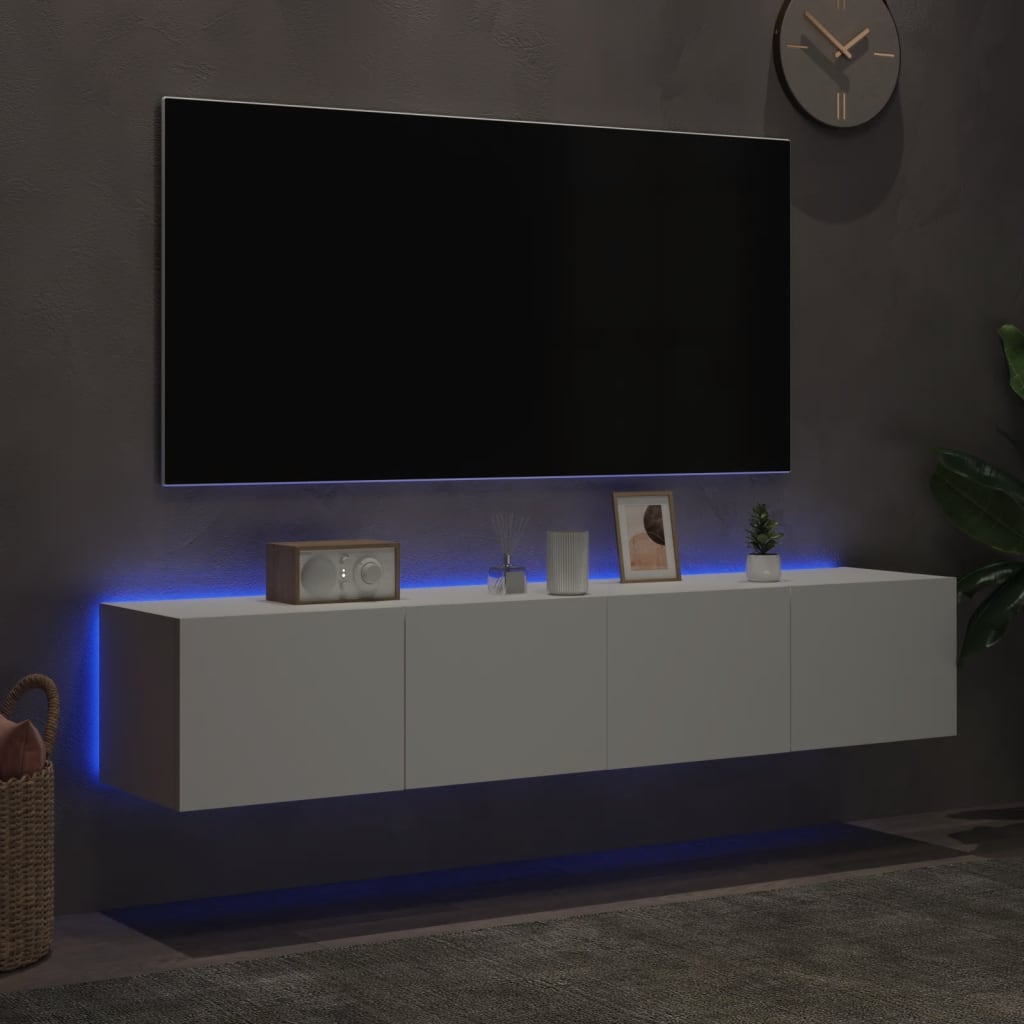 Mobili TV a Parete con Luci LED 2pz Bianchi 80x35x31 cm - homemem39