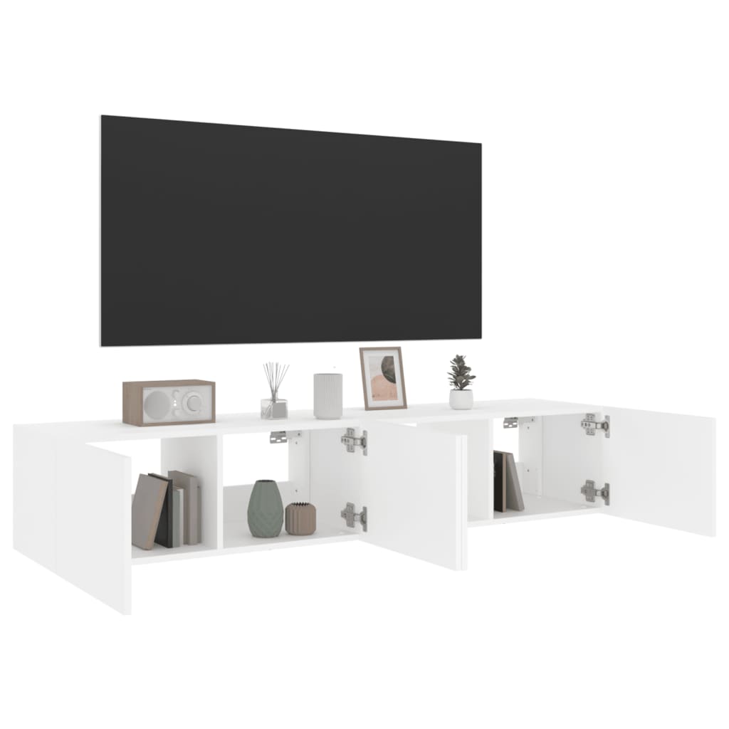 Mobili TV a Parete con Luci LED 2pz Bianchi 80x35x31 cm - homemem39