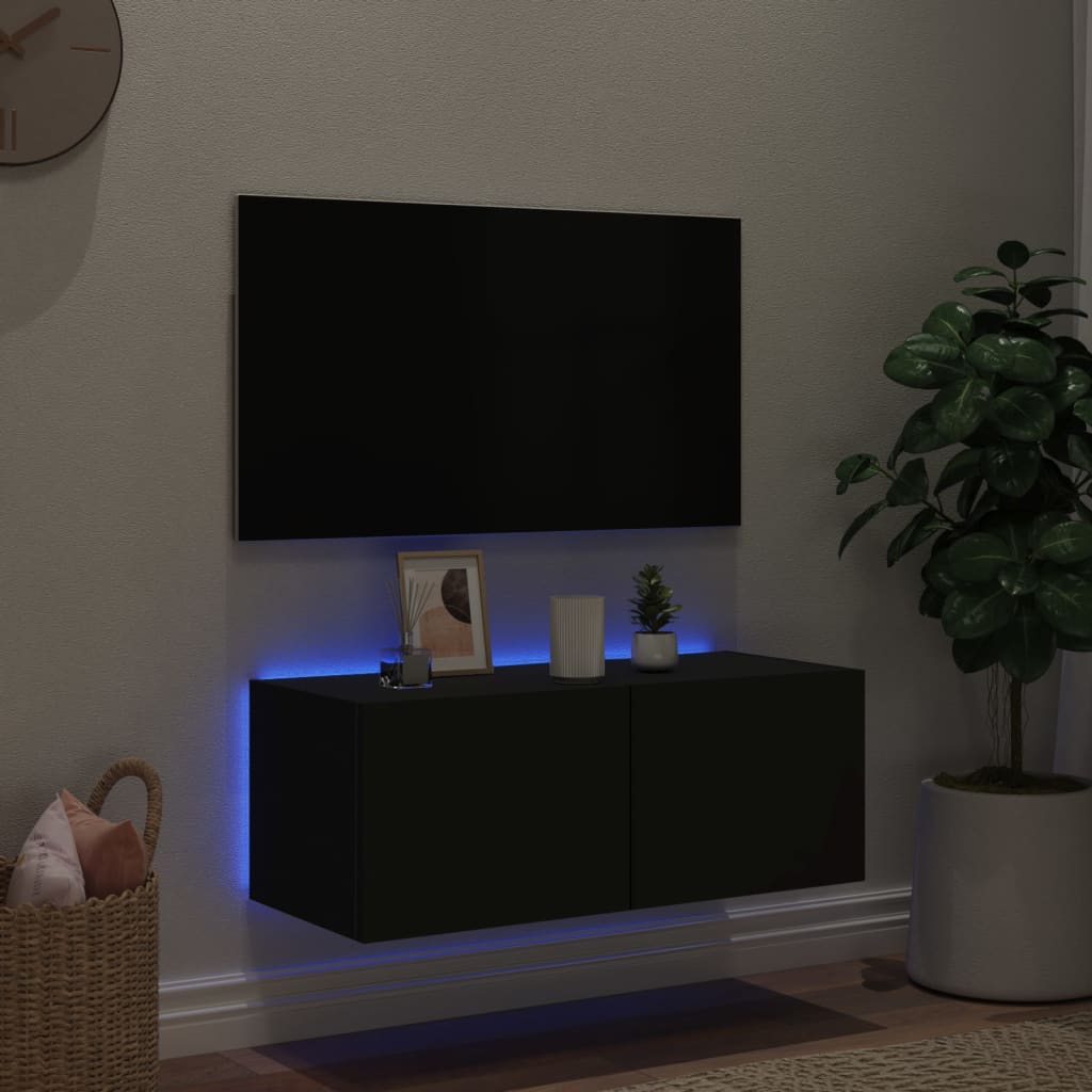 Mobile TV a Parete con Luci LED Nero 80x35x31 cm - homemem39