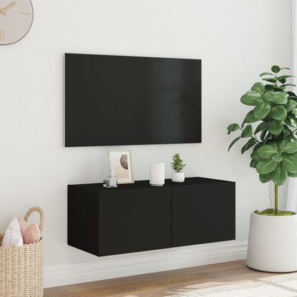 Mobile TV a Parete con Luci LED Nero 80x35x31 cm - homemem39