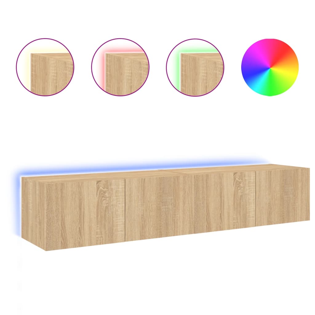 Mobili TV a Parete con Luci LED 2pz Rovere Sonoma 80x35x31 cm - homemem39