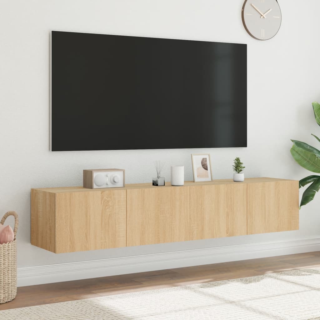 Mobili TV a Parete con Luci LED 2pz Rovere Sonoma 80x35x31 cm - homemem39