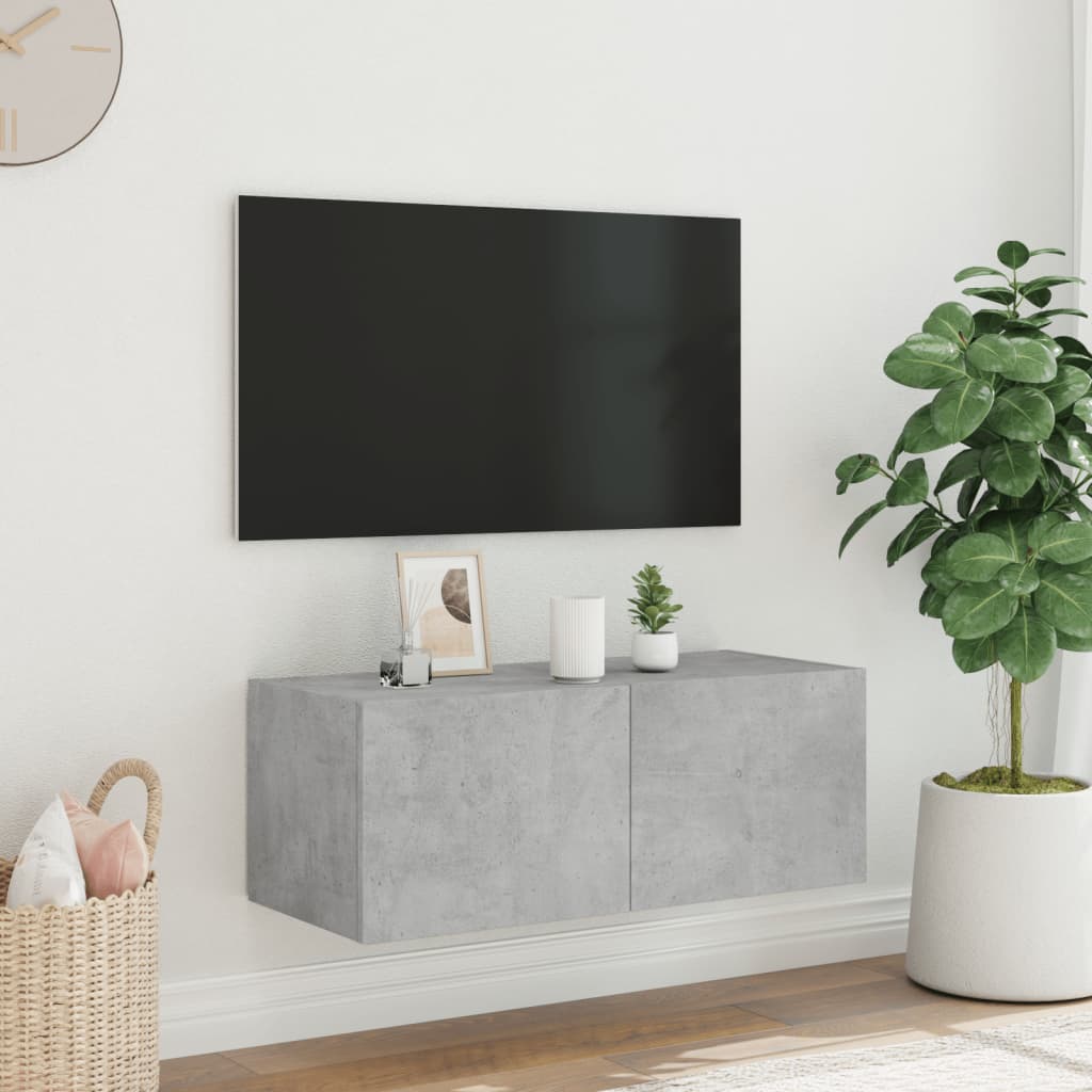 Mobile TV a Parete con Luci LED Grigio Cemento 80x35x31 cm - homemem39