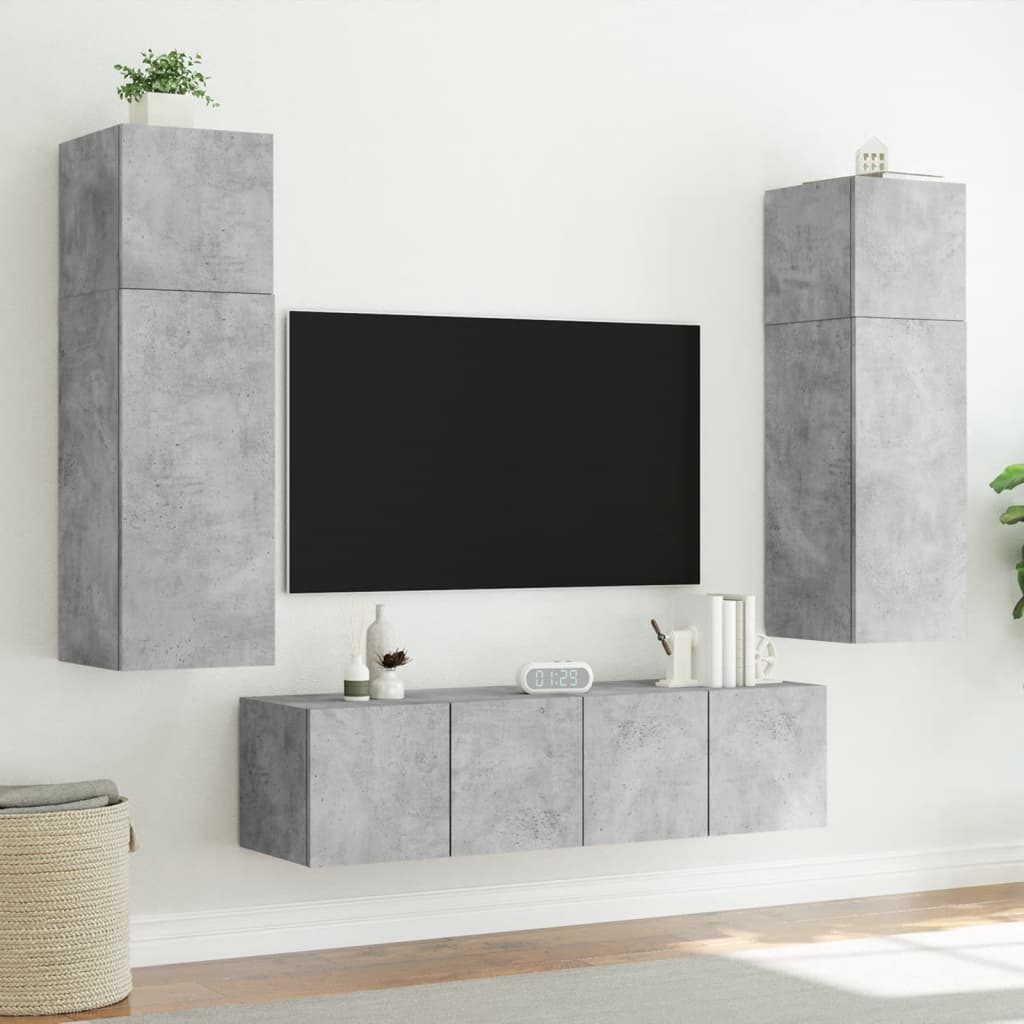 Mobile TV a Parete con Luci LED Grigio Cemento 80x35x31 cm - homemem39