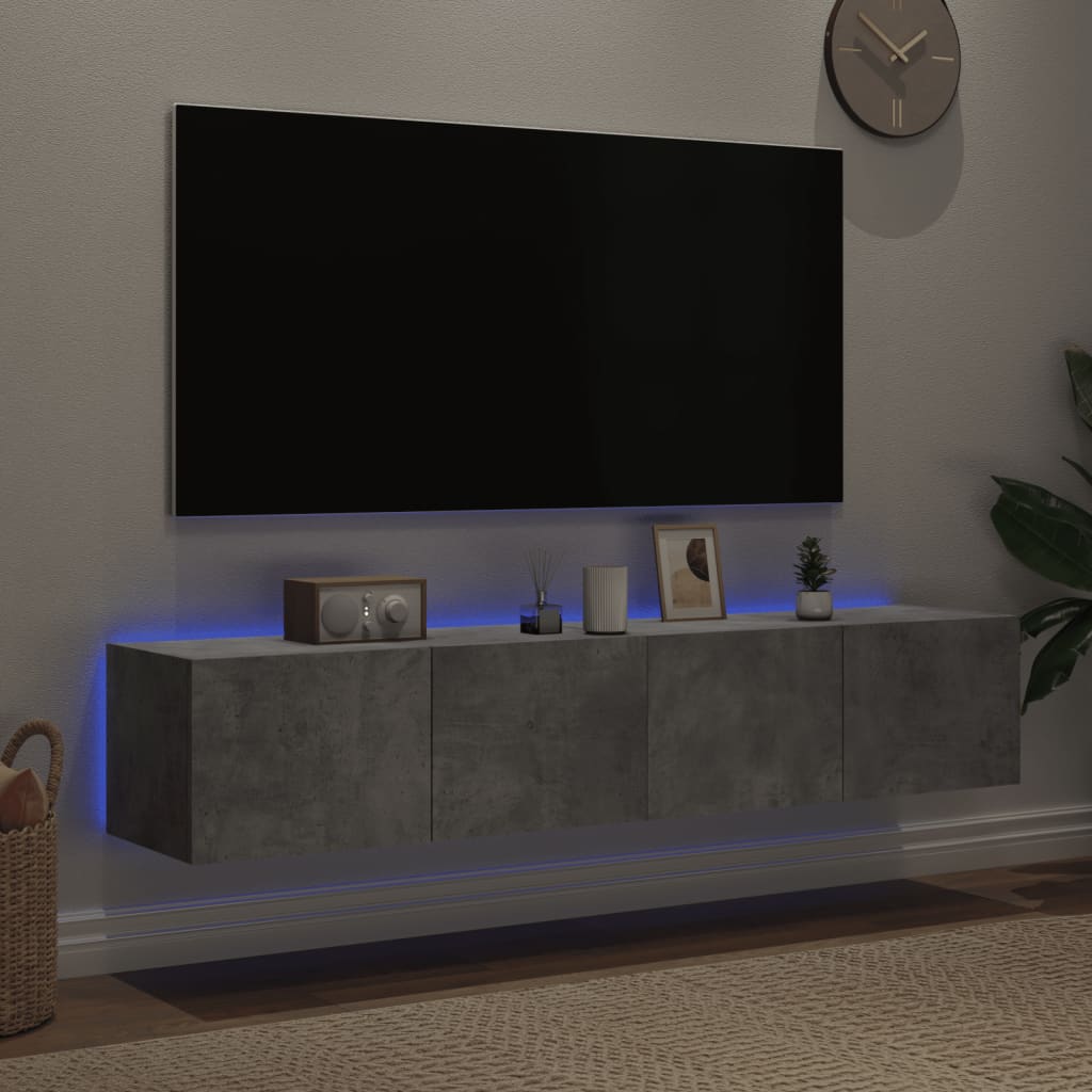 Mobili TV a Parete con Luci LED 2pz Grigio Cemento 80x35x31 cm - homemem39