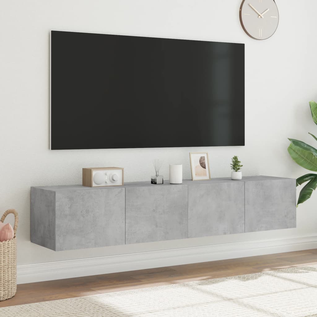 Mobili TV a Parete con Luci LED 2pz Grigio Cemento 80x35x31 cm - homemem39