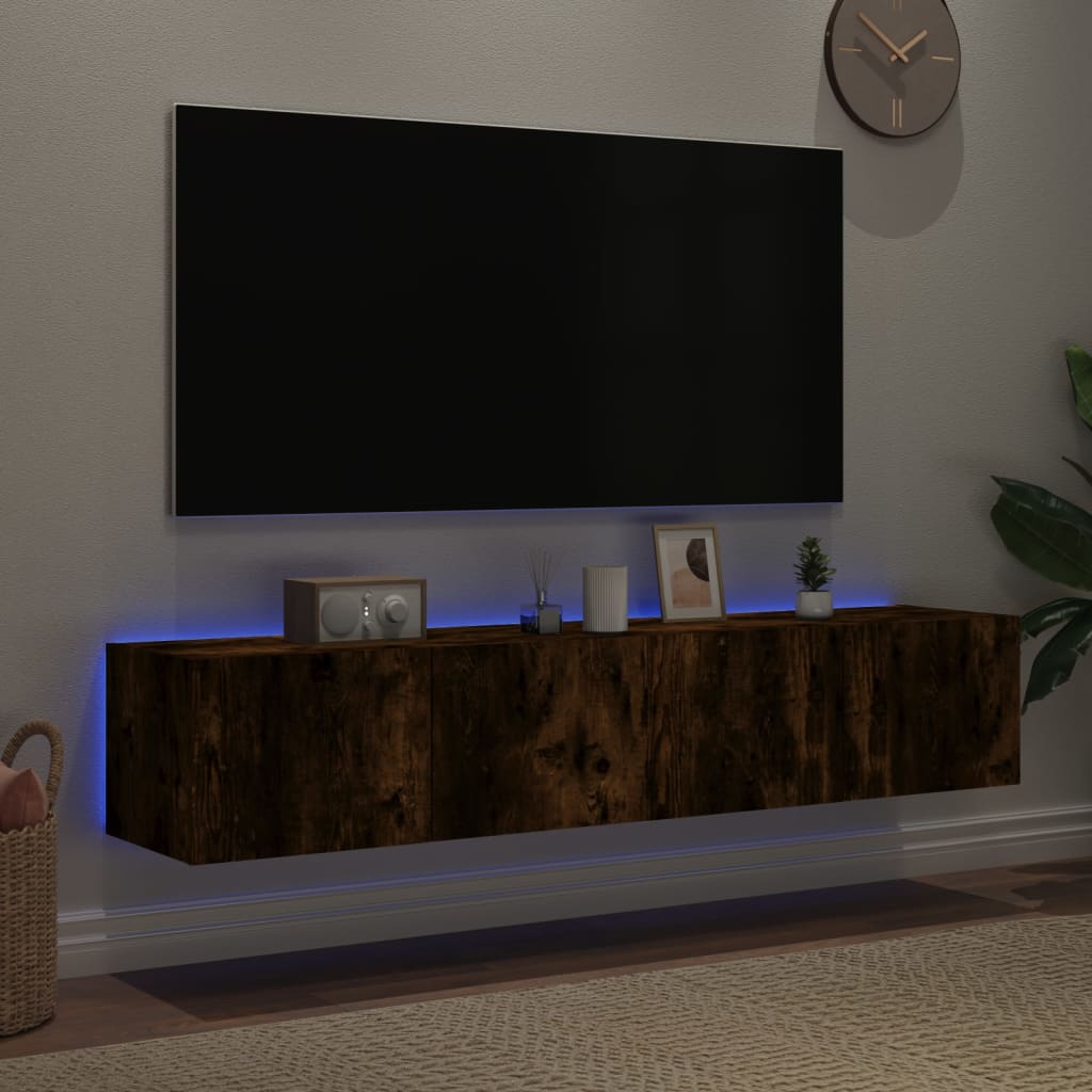 Mobili TV a Parete con Luci LED 2pz Rovere Fumo 80x35x31 cm - homemem39