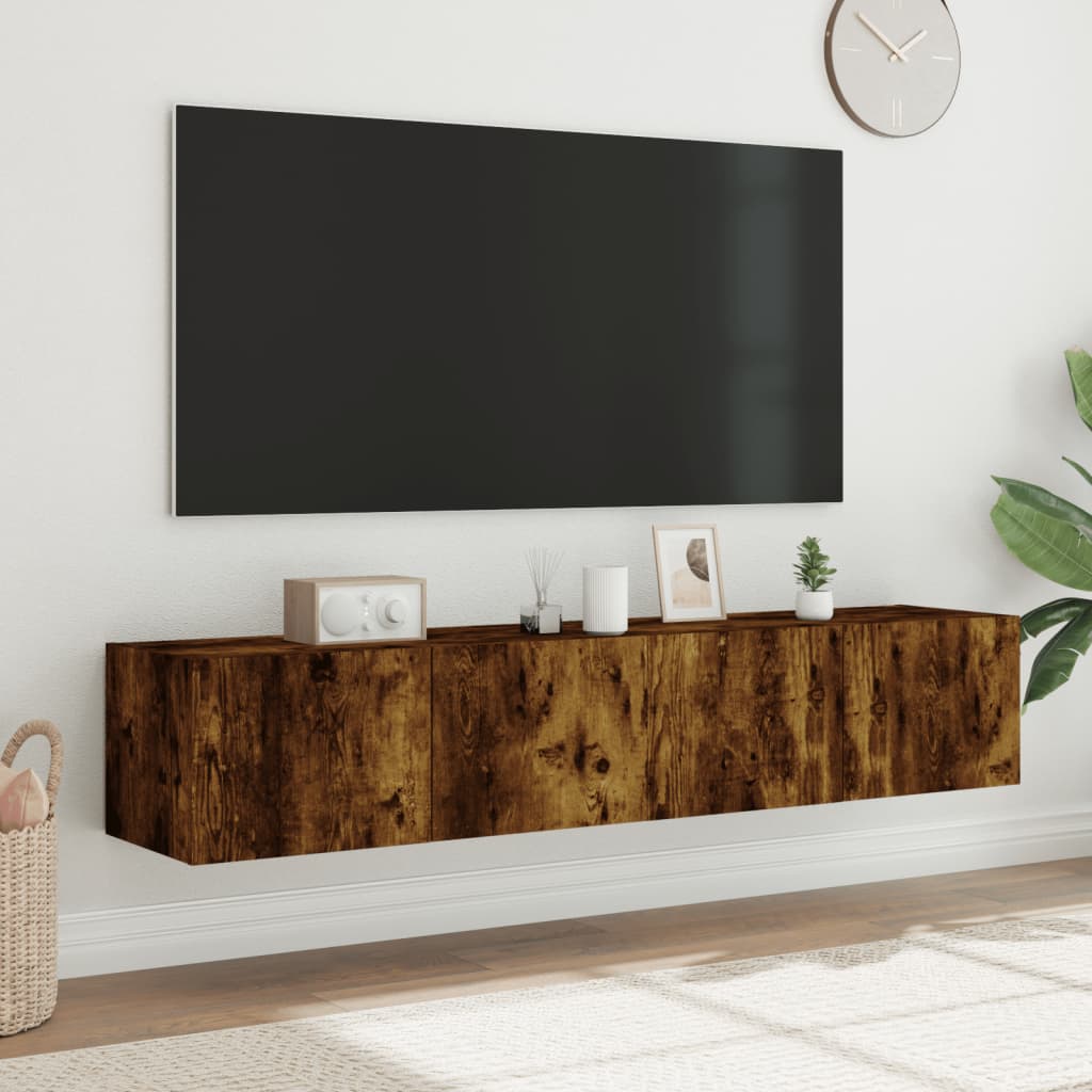 Mobili TV a Parete con Luci LED 2pz Rovere Fumo 80x35x31 cm - homemem39