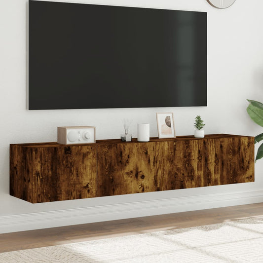 Mobili TV a Parete con Luci LED 2pz Rovere Fumo 80x35x31 cm - homemem39