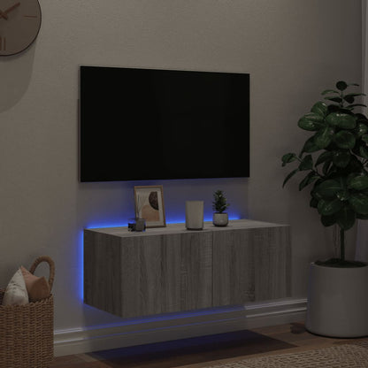 Mobile TV a Parete con Luci LED Grigio Sonoma 80x35x31 cm - homemem39