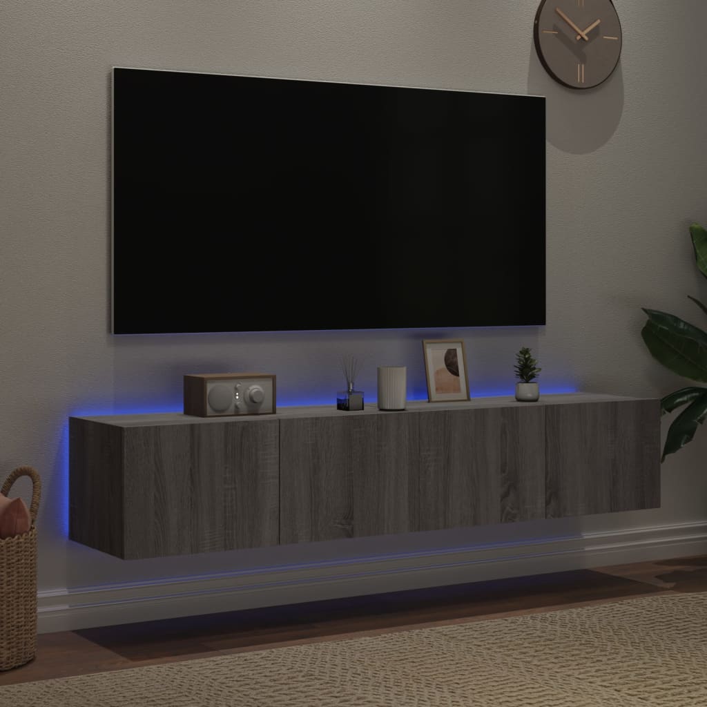 Mobili TV a Parete con Luci LED 2pz Grigio Sonoma 80x35x31 cm - homemem39