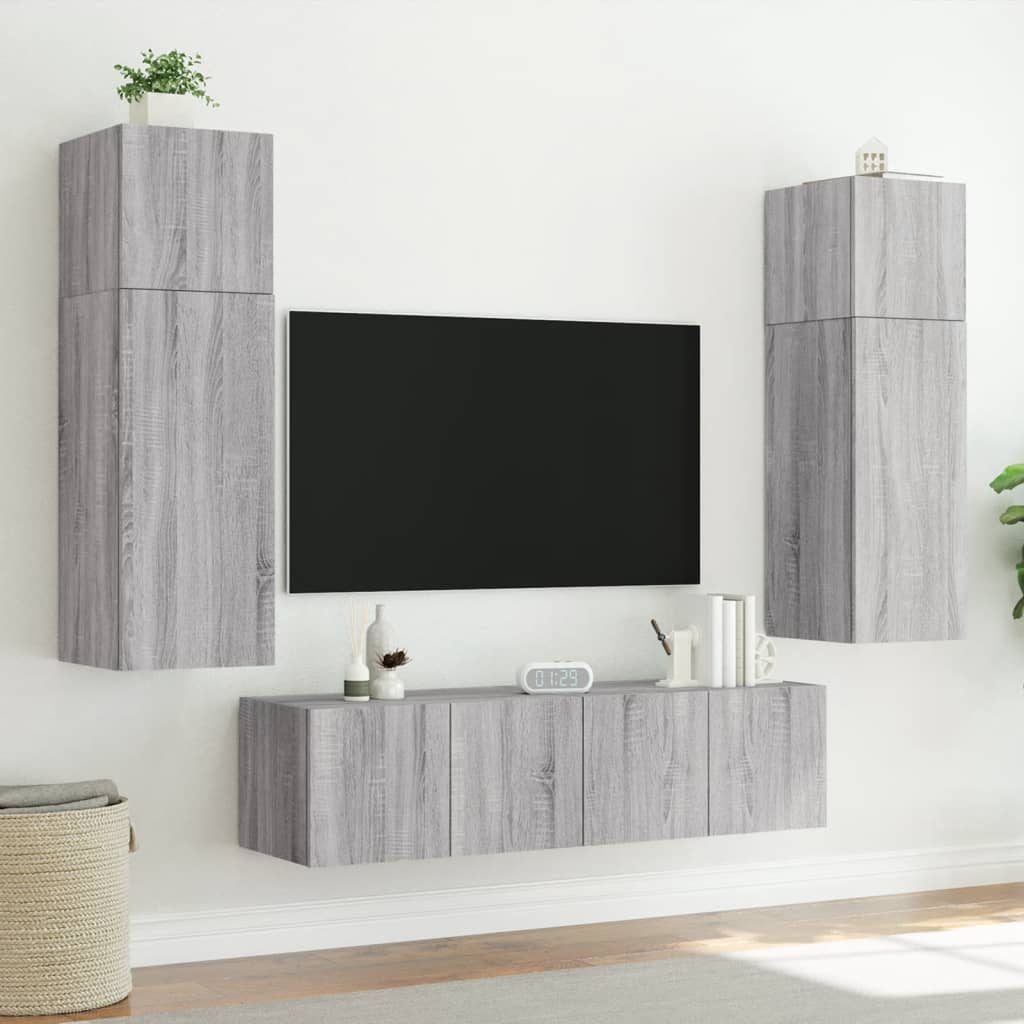 Mobili TV a Parete con Luci LED 2pz Grigio Sonoma 80x35x31 cm - homemem39