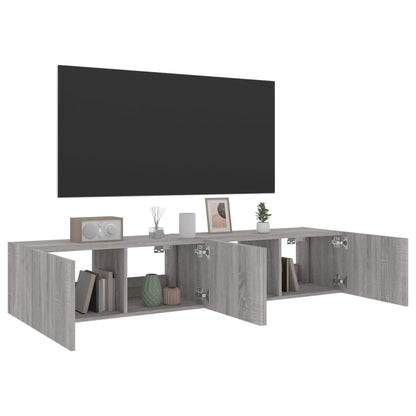 Mobili TV a Parete con Luci LED 2pz Grigio Sonoma 80x35x31 cm - homemem39